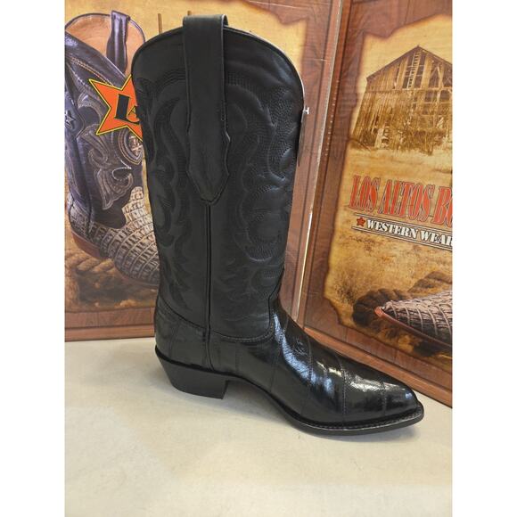 LOS ALTOS MEN BLACK GENUINE EEL WESTERN COWBOY BOOT J-TOE 1990805 EE+ main image 5